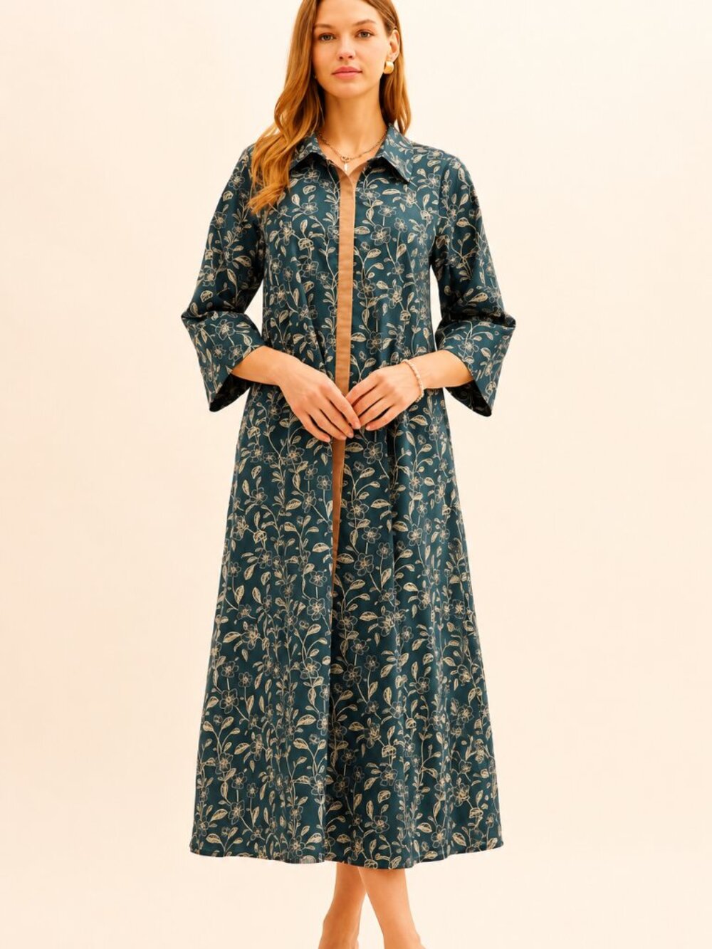Entro Blue Botanical Midi Shirt Dress NWT Cottagecore M